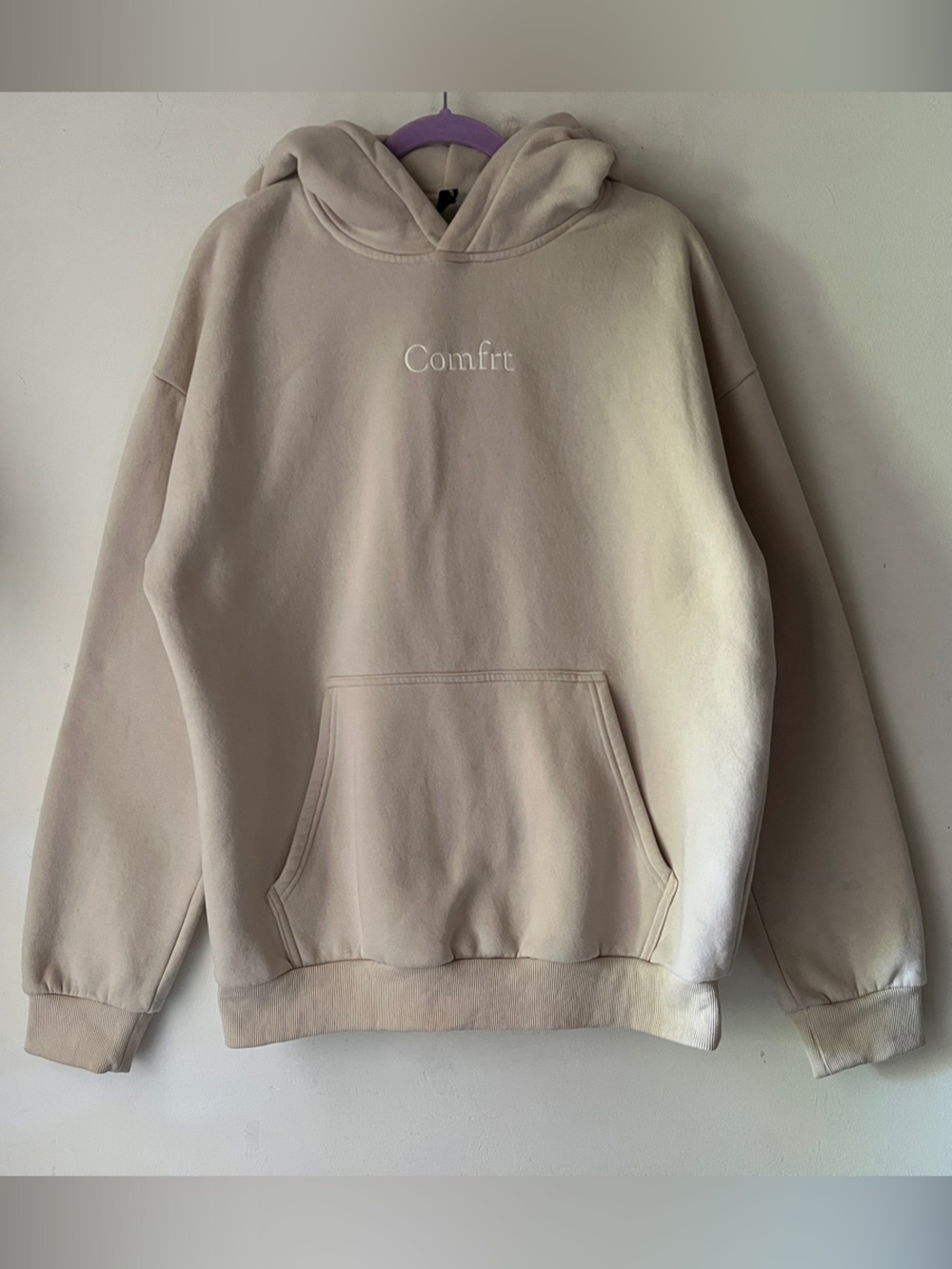 Comfrt Signature Hoodie Beige Pullover Oversized Soft Unisex Sz XL